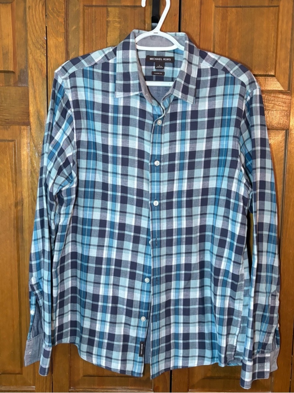 Michael Kors Men’s Blue & Navy Plaid Button-Down Shirt